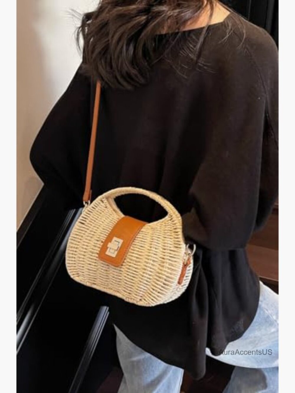 Straw Woven Bag Beach Clutch Purse Crossbody Handbag Tote - Picture 3 of 7